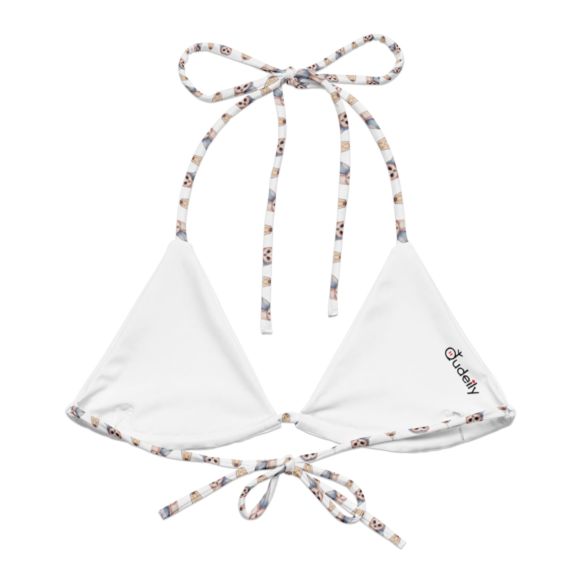 All-Over Print Recycled String Bikini Top – Eco-Friendly Owl Swimwear - Dudeily