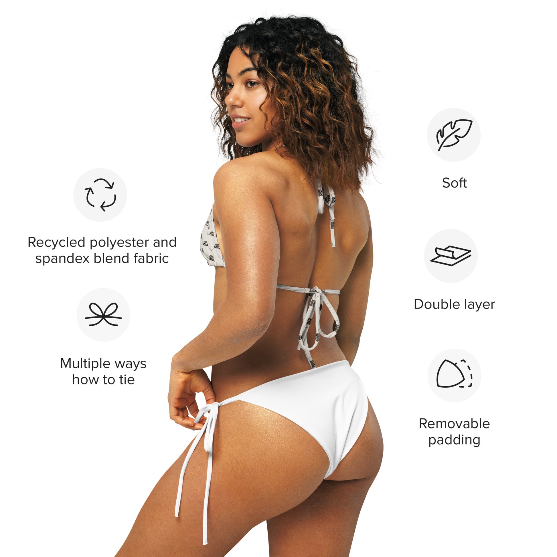 All-Over Print Recycled String Bikini Top – Eco-Friendly Owl Swimwear - Dudeily