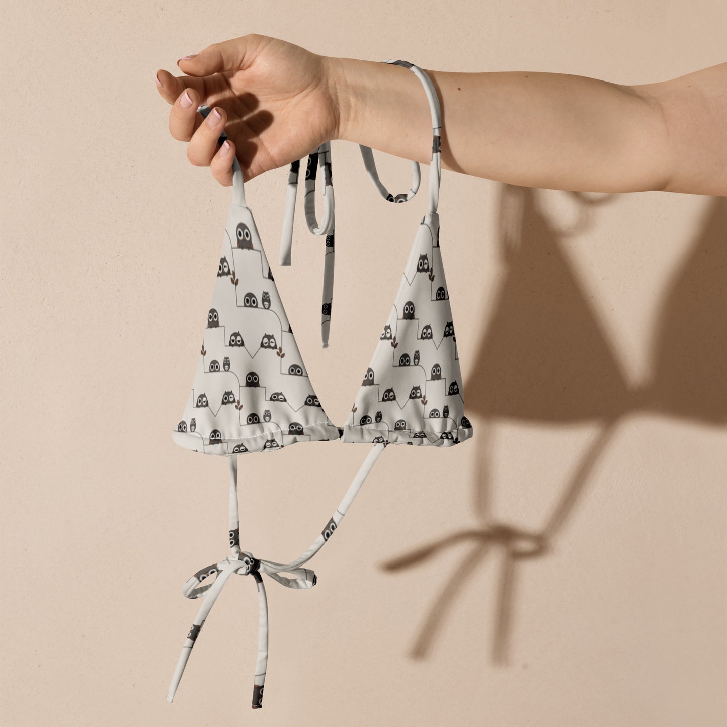 All-Over Print Recycled String Bikini Top – Eco-Friendly Owl Swimwear - Dudeily