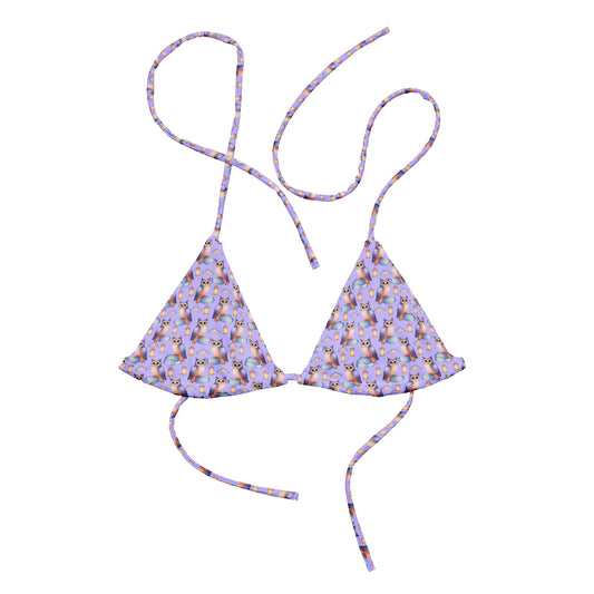Owl-Themed Recycled Bikini Top - Eco-Friendly All-Over Print String Design - Dudeily