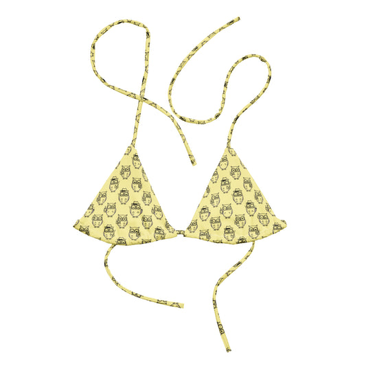 Owl-Themed All-Over Print Recycled String Bikini Top – Eco Chic - Dudeily