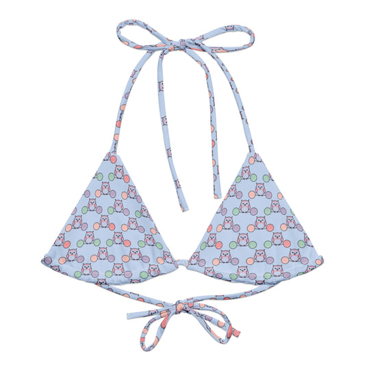 Owl Print All-Over Recycled String Bikini Top – Eco-Friendly & Stylish - Dudeily