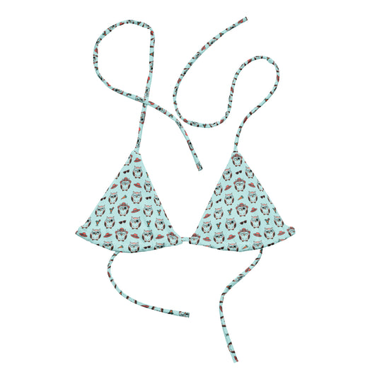 Eco-Friendly Owl Print Recycled String Bikini Top – Sustainable & Stylish - Dudeily