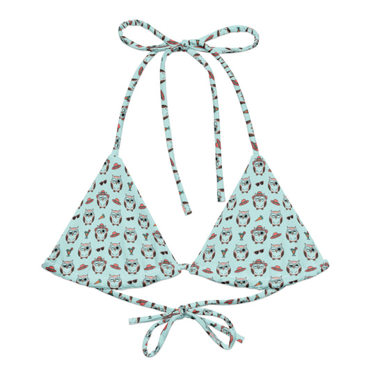 Owl Print Bikini Top - Eco-Friendly Recycled String Swimwear - Dudeily