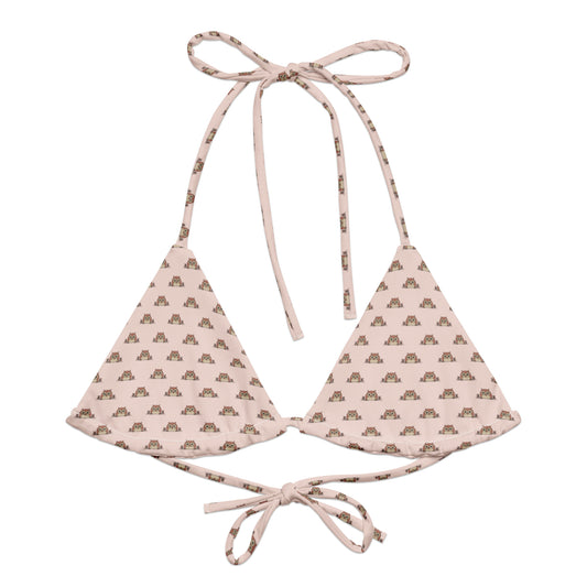 Owl Recycled Bikini Top - Eco-Friendly All-Over Print String Design - Dudeily