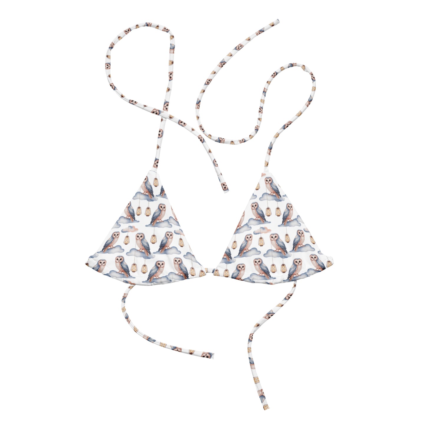 All-Over Print Recycled String Bikini Top – Eco-Friendly Owl Swimwear - Dudeily