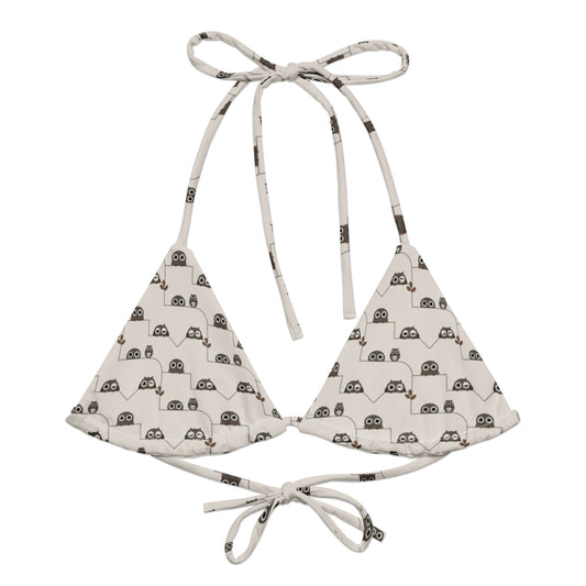 All-Over Print Recycled String Bikini Top – Eco-Friendly Owl Swimwear - Dudeily