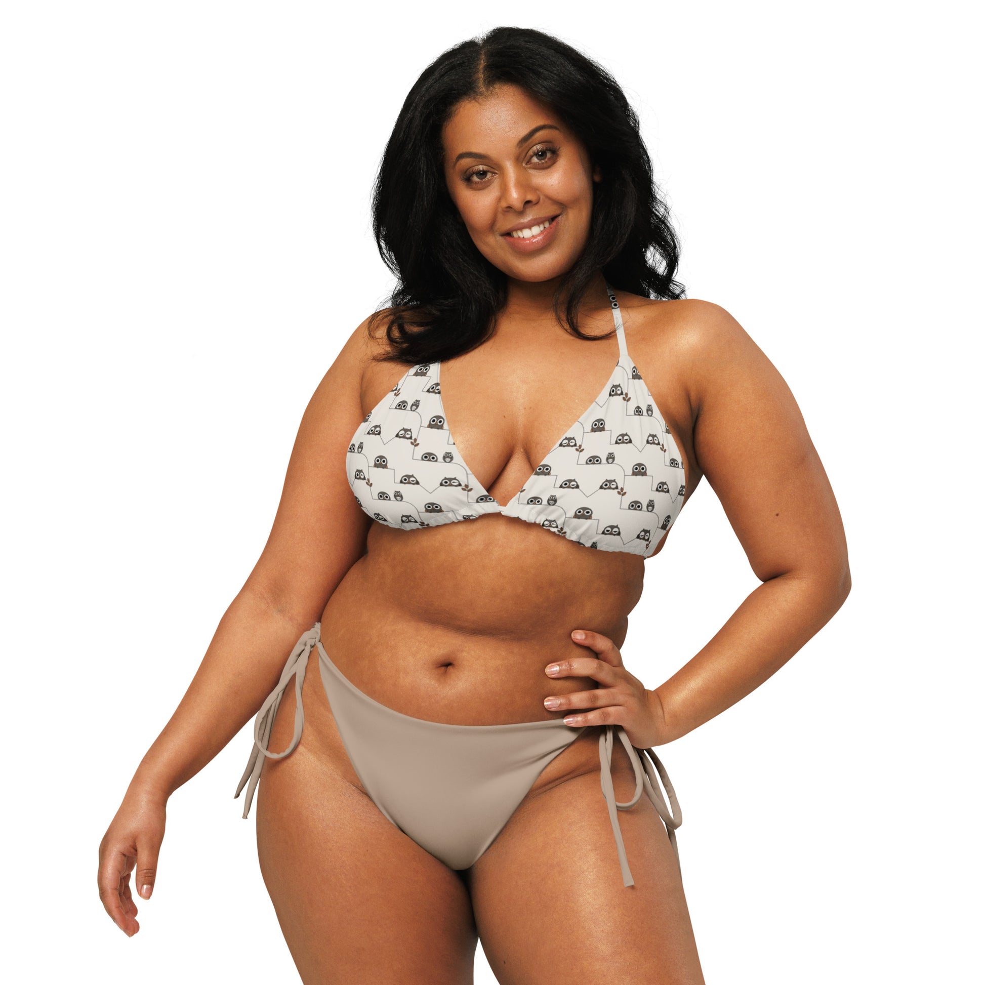 All-Over Print Recycled String Bikini Top – Eco-Friendly Owl Swimwear - Dudeily