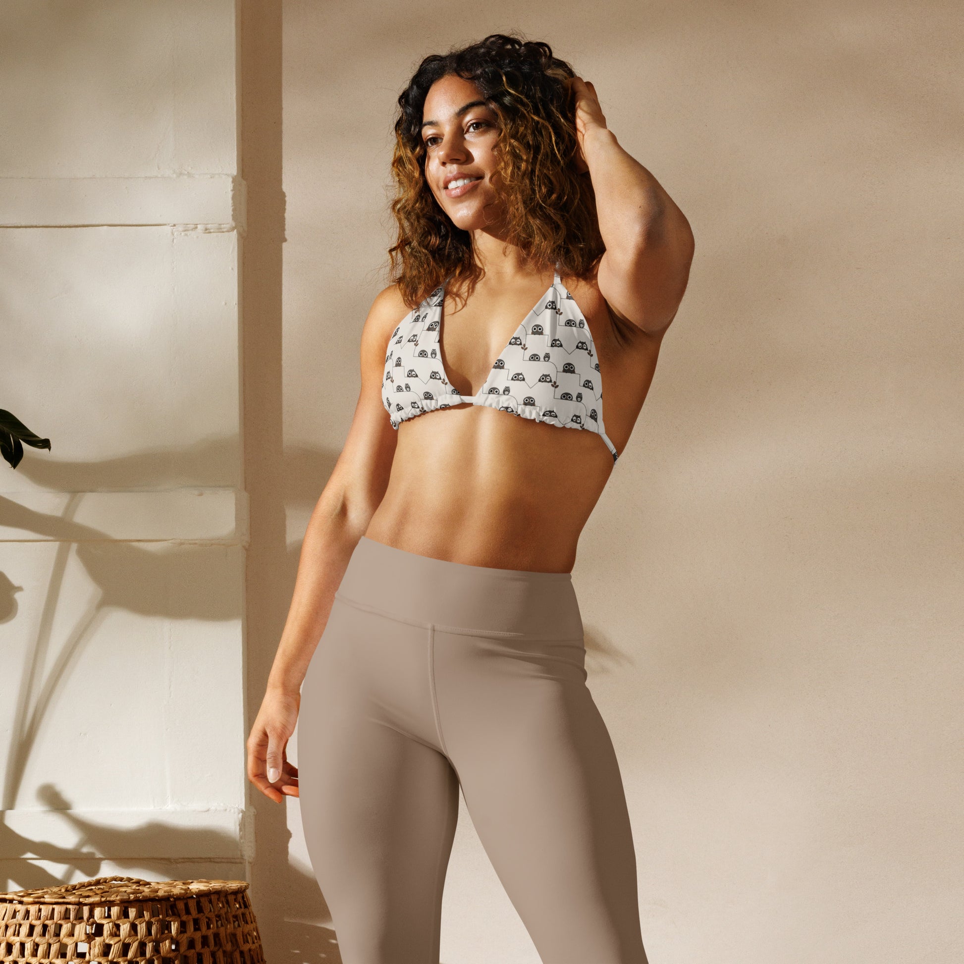 All-Over Print Recycled String Bikini Top – Eco-Friendly Owl Swimwear - Dudeily