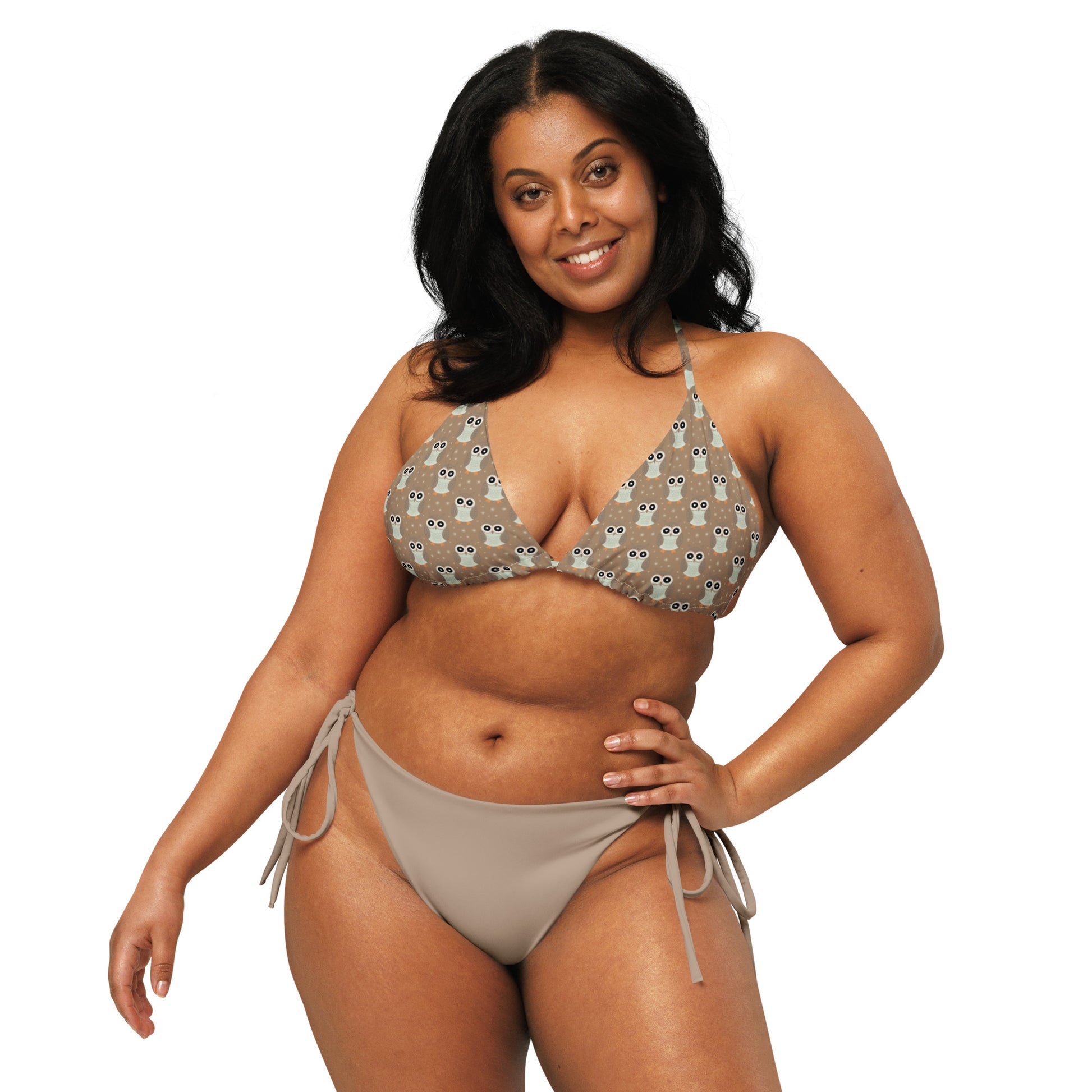 All-Over Print Eco-Friendly Bikini Top - Recycled String Owl Swimwear - Dudeily
