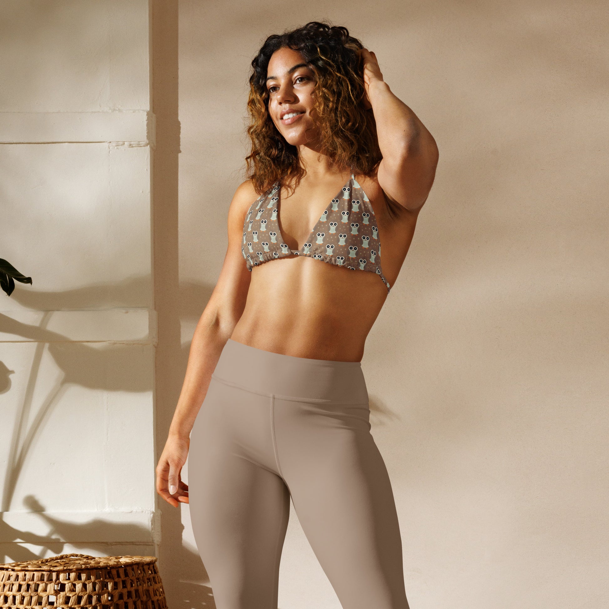 All-Over Print Eco-Friendly Bikini Top - Recycled String Owl Swimwear - Dudeily