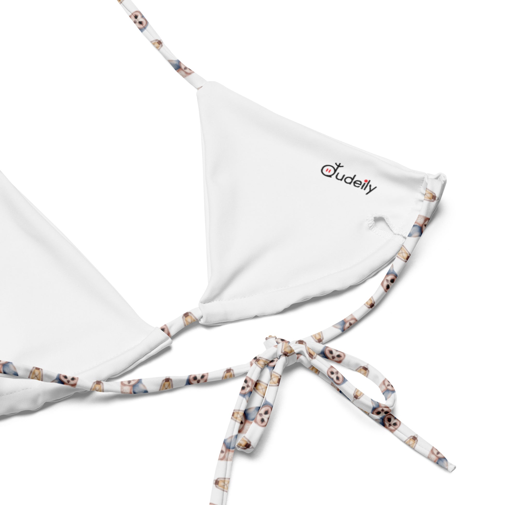 All-Over Print Recycled String Bikini Top – Eco-Friendly Owl Swimwear - Dudeily