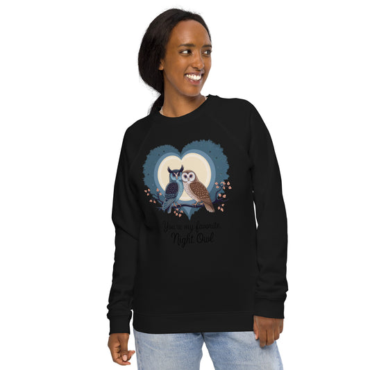Owl-Themed Unisex Organic Raglan Sweatshirt | Sustainable Comfort - Dudeily