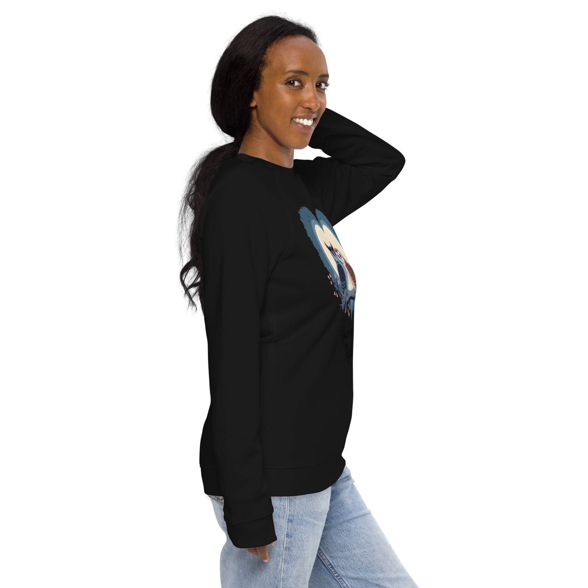 Owl-Themed Unisex Organic Raglan Sweatshirt | Sustainable Comfort - Dudeily