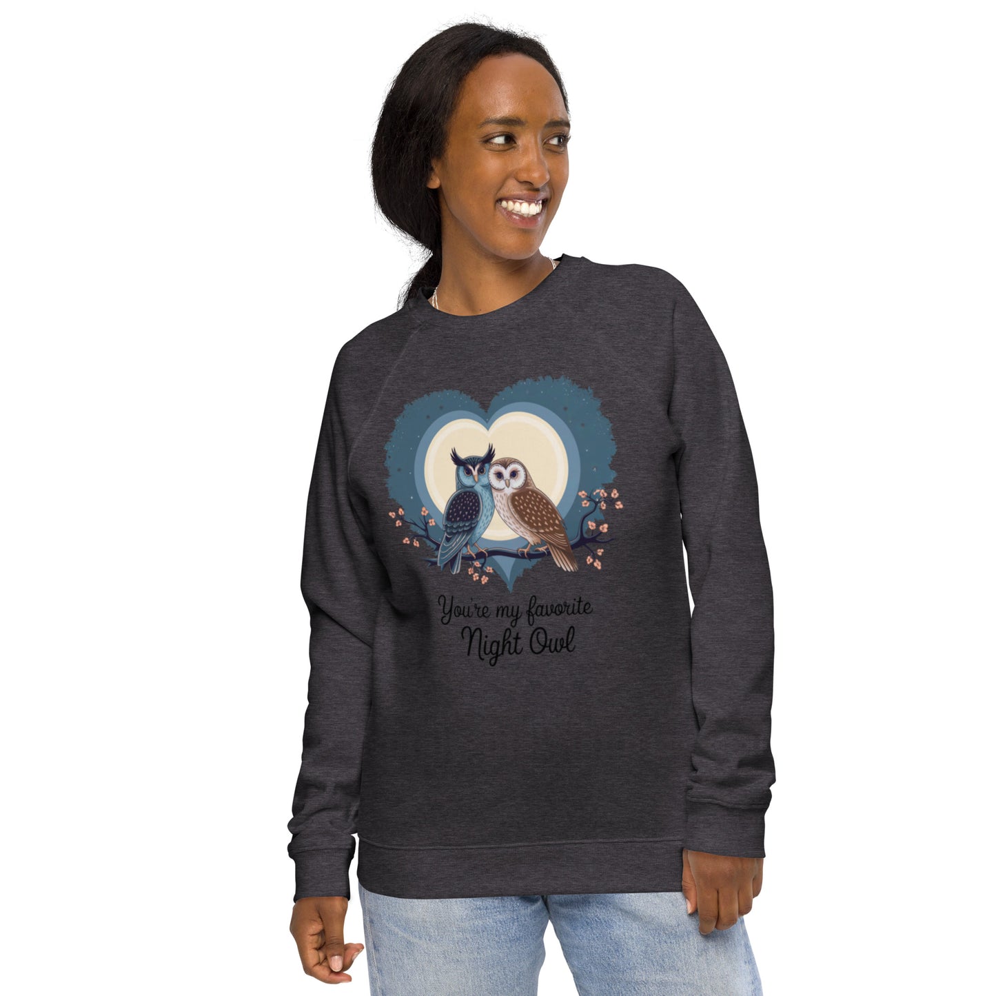 Owl-Themed Unisex Organic Raglan Sweatshirt | Sustainable Comfort - Dudeily