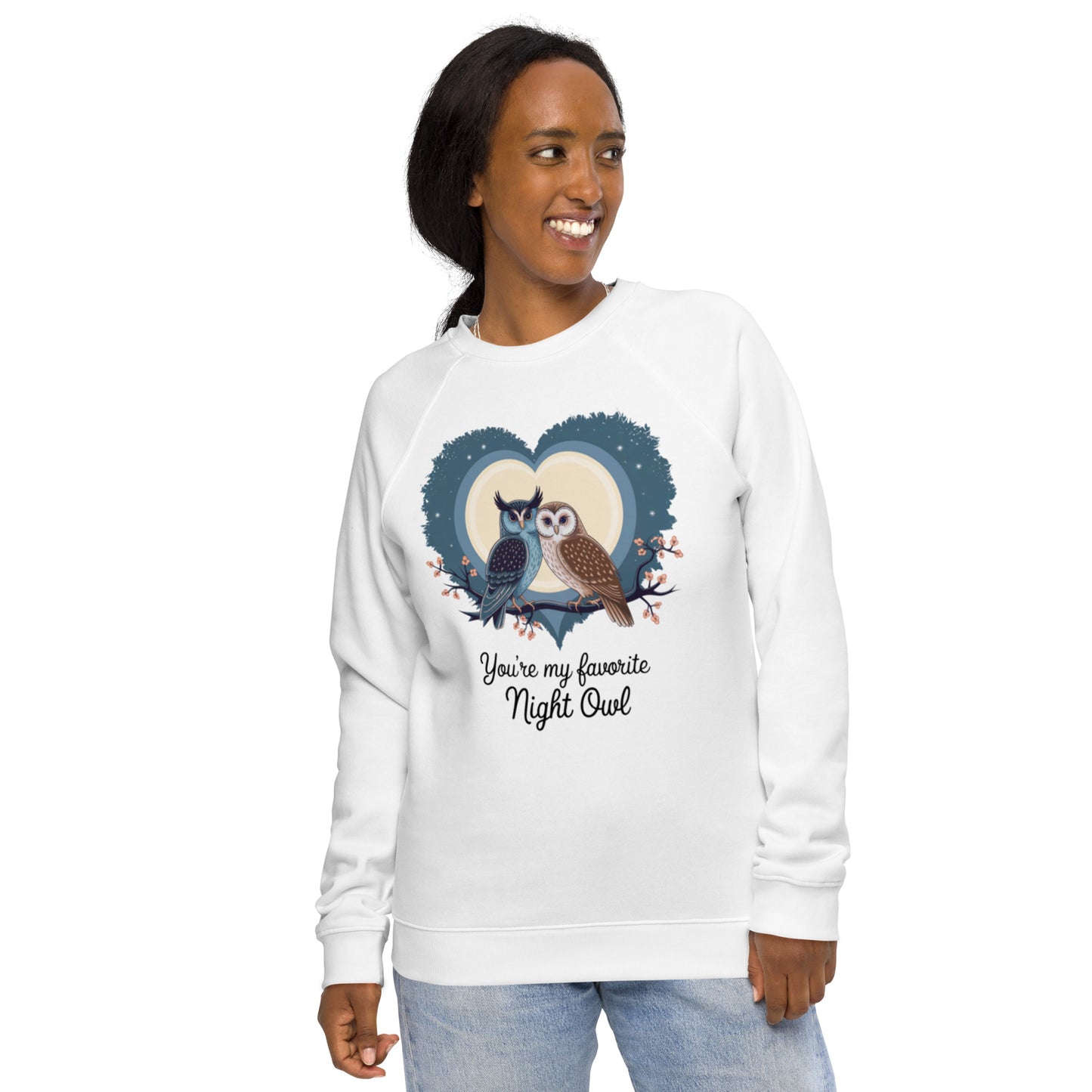 Owl-Themed Unisex Organic Raglan Sweatshirt | Sustainable Comfort - Dudeily